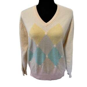 Vintage Pringle of Scotland 100% Cashmere V-Neck Sweater, Cream, Size M